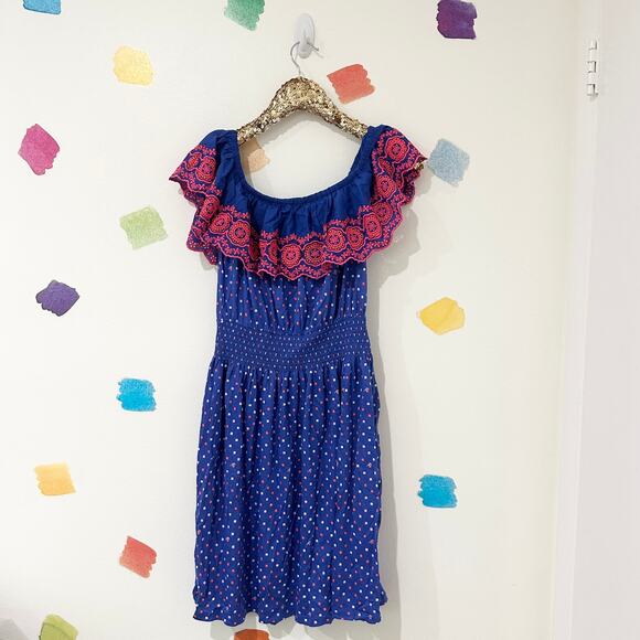 M Lilly Pulitzer Kalama Blue Square Print Off The Shoulder Dress - Picture 2 of 5